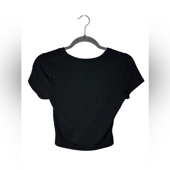 Bozzolo Women’s Black Ribbed Crop Top Small – Short Sleeve Stretch Tee - Picture 3 of 5